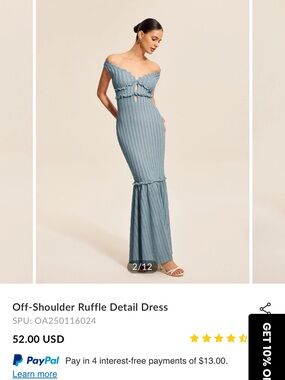 Commense One-Shoulder Ruffle Knit Gown in Light Blue